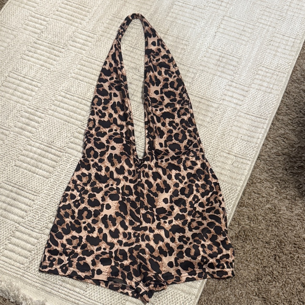 Leopard Print Halter Romper - Brown and Black